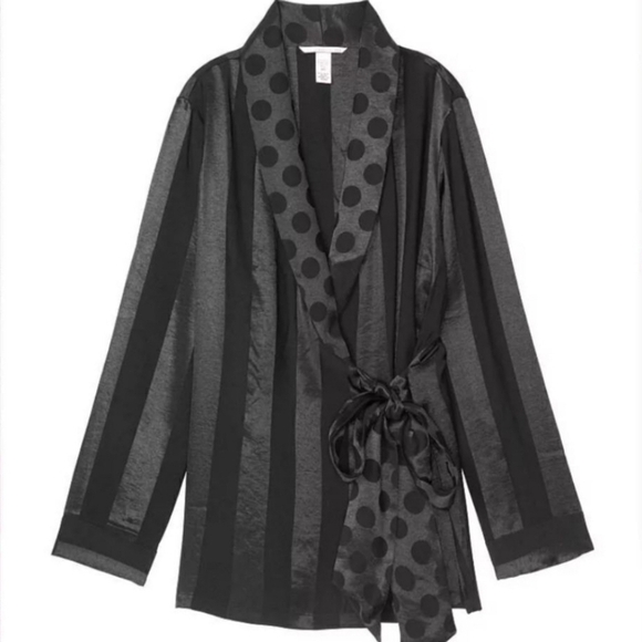 Victoria's Secret Wrap Tie Kimono Robe Striped Polka Dot Satin M/L - Picture 2 of 8